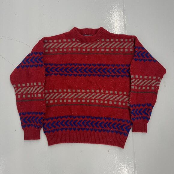 Vintage 80s Pendleton Red Wool Pattern Sweater - Picture 1 of 3